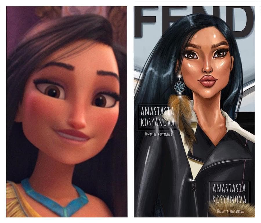 Pocahontas |: Fashion Illustrator hace que los personajes de dibujos animados sean elegantes y modernos 