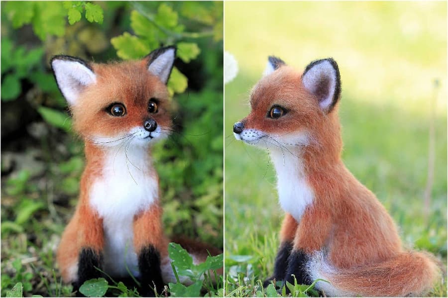 Pequeño zorro rojo astuto |: Animales de fieltro súper realistas y extra lindos del artista ruso. bayas de cerebro