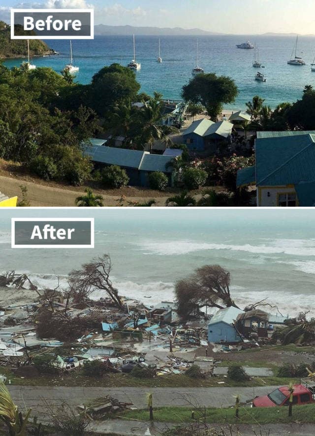 Impacto de la tormenta provocada por el huracán Irma: cambio antes y después.