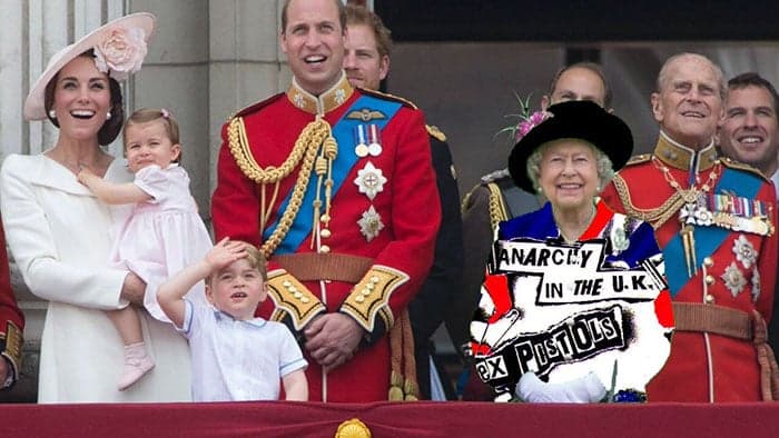 Fondo verde con la imagen de la Reina Elizabeth II.