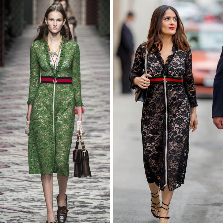 Salma Hayek - Gucci |: ¿Quién lo lució mejor? 12 vestidos que las famosas sacaron de la pasarela | su belleza