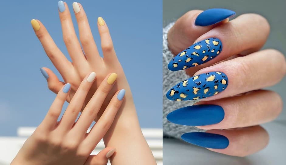 Diseños de uñas en azul y amarillo para motivar tu próxima manicura.