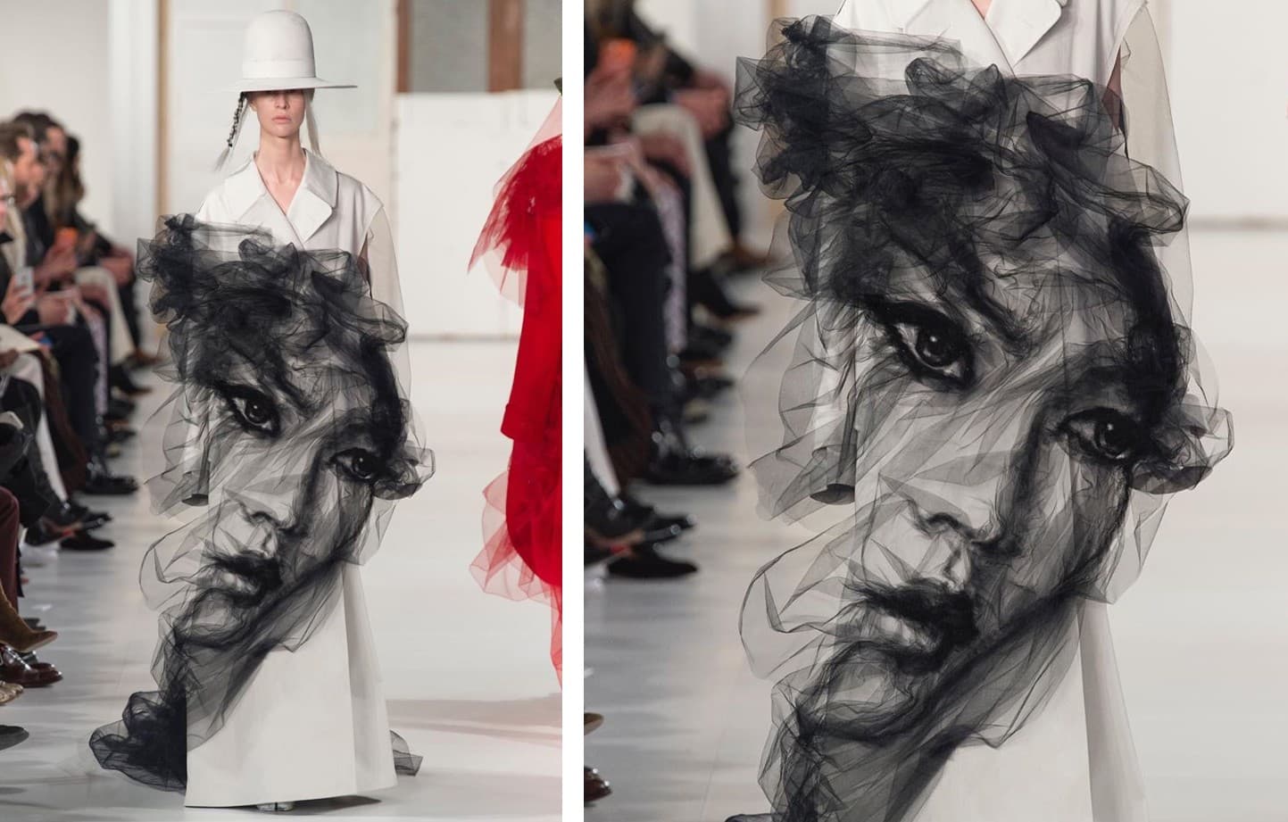 La artista elabora asombrosos retratos utilizando tela de tul.