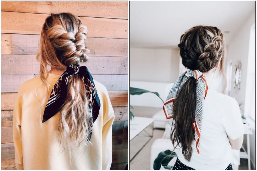Trenzas holandesas con pañuelo para el cabello |: 12 peinados bastante largos para el otoño de 2019 | su belleza