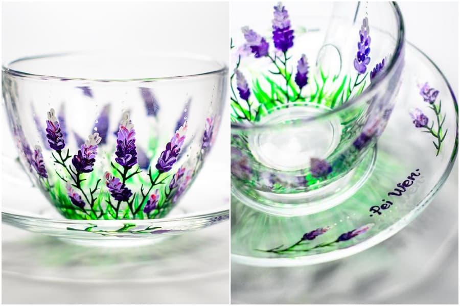 Taza Lavender Class | Tazas y teteras de vidrio pintadas a mano que alegrarán tu día His Beauty