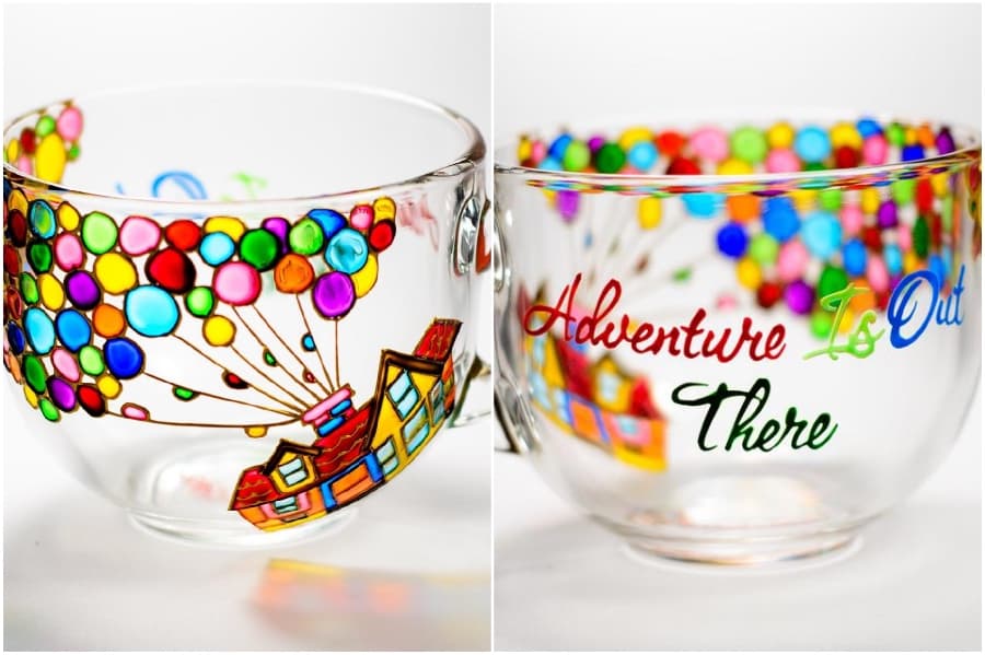 Inspirado en Disney's Up | de la película Tazas y teteras de cristal pintadas a mano que te alegrarán el día Su Belleza