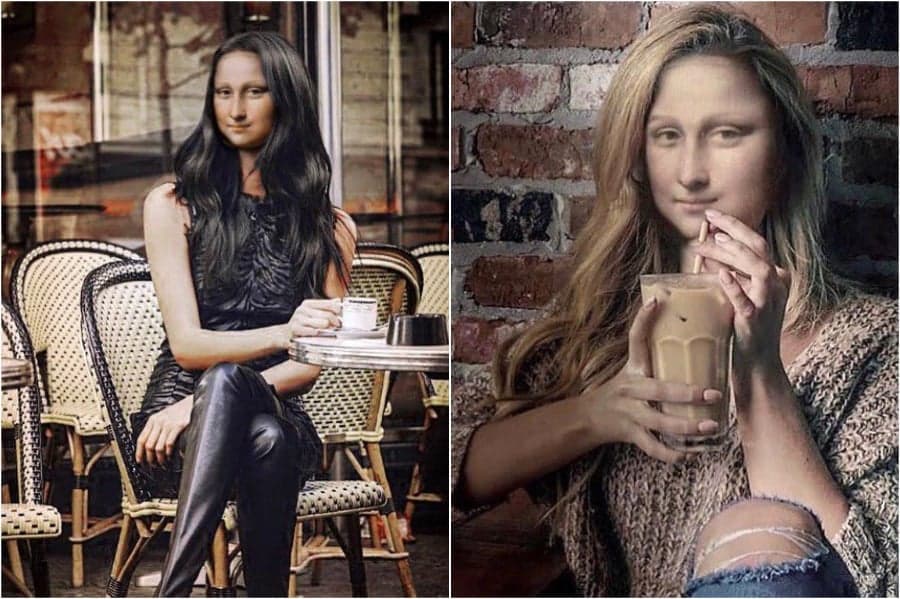 Mona Lisa disfruta de su café solo en un café parisino