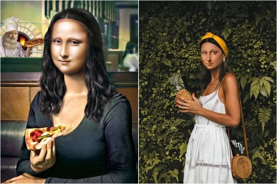 Mona Lisa comiendo pizza