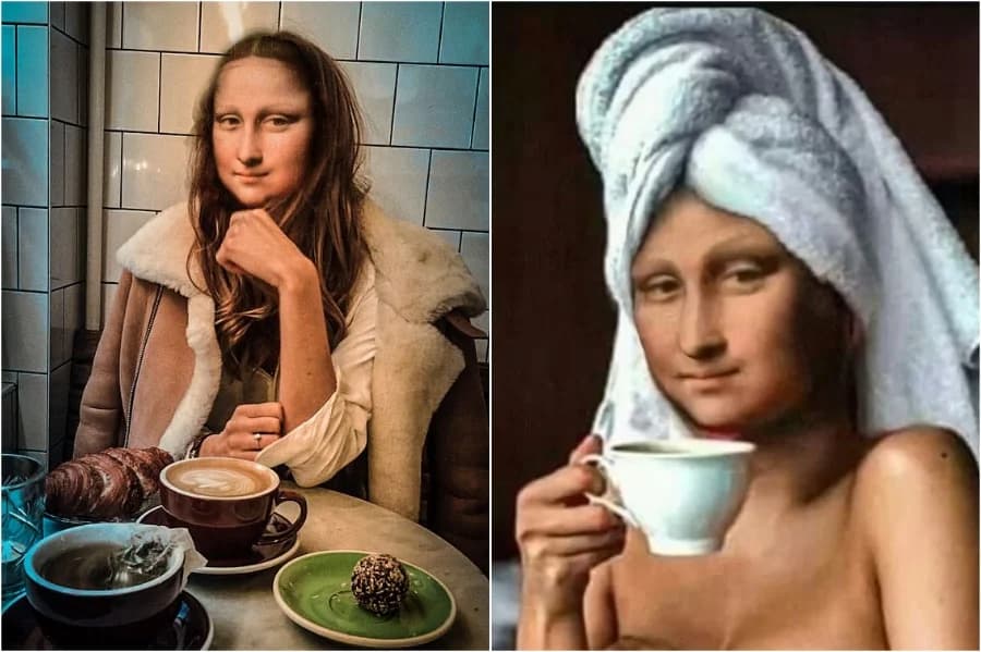 Mona Lisa sentada en una toalla