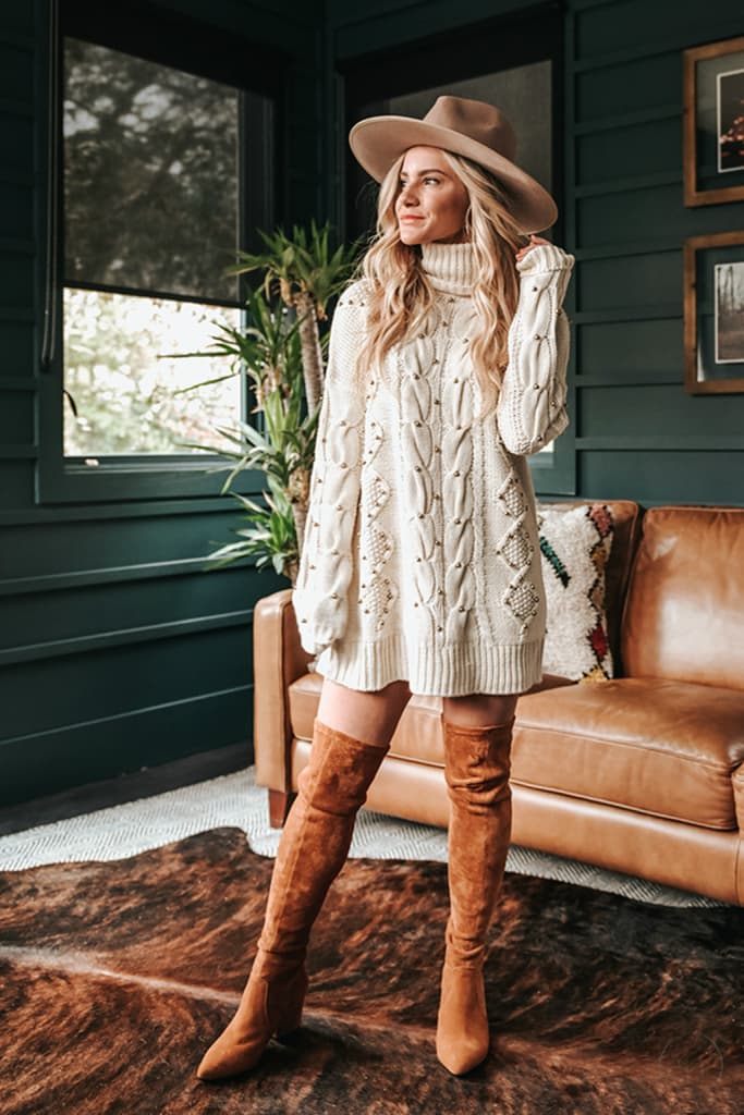 Jersey extragrande de punto trenzado | 9 ideas elegantes y sencillas para trajes de Acción de Gracias | su belleza