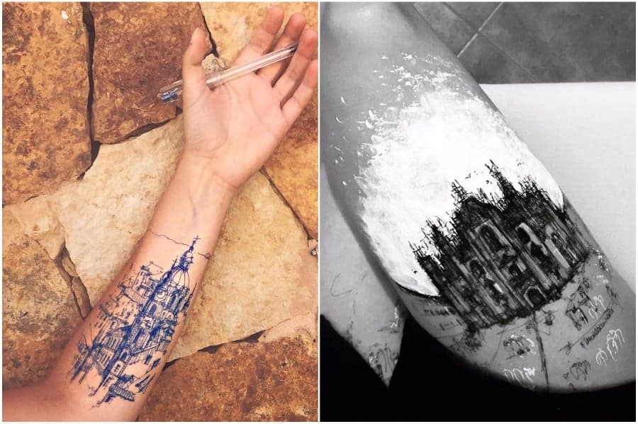 Tatuaje en la manga de arquitectura gótica | Artista utiliza su cuerpo como lienzo para bocetos arquitectónicos Su Belleza