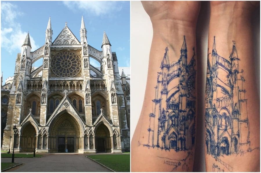 Abadía de Westminster | Artista utiliza su cuerpo como lienzo para bocetos arquitectónicos Su Belleza
