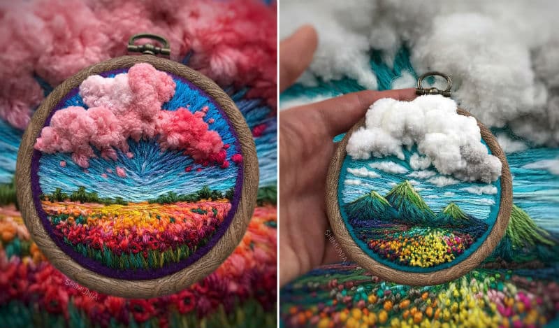 Artista con destreza en agujas crea impresionantes obras con hilos.