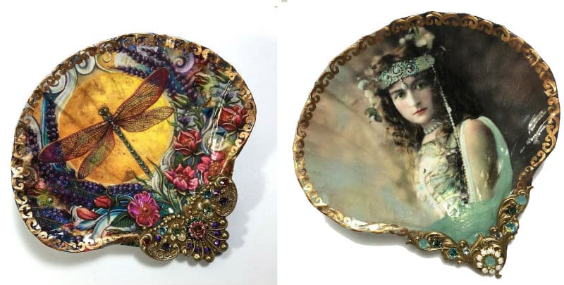La artista emplea conchas marinas como superficie para pintar y fabrica obras hermosas y funcionales.