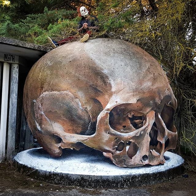 Calavera 3D | 10 arte callejero hiperrealista en 3D de Odette |: bayas de cerebro