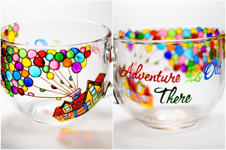 Inspirado en Disney's Up | de la película Tazas y teteras de cristal pintadas a mano que te alegrarán el día Su Belleza