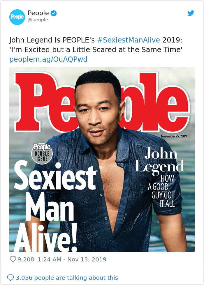 Revista People |: John Legend es nombrado el hombre vivo más sexy de 2019, su esposa Chrissy Teigen se convierte en su mayor troll | su belleza
